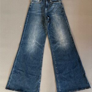 Frame Denim Distressed Dark Blue Wide-Leg Jeans